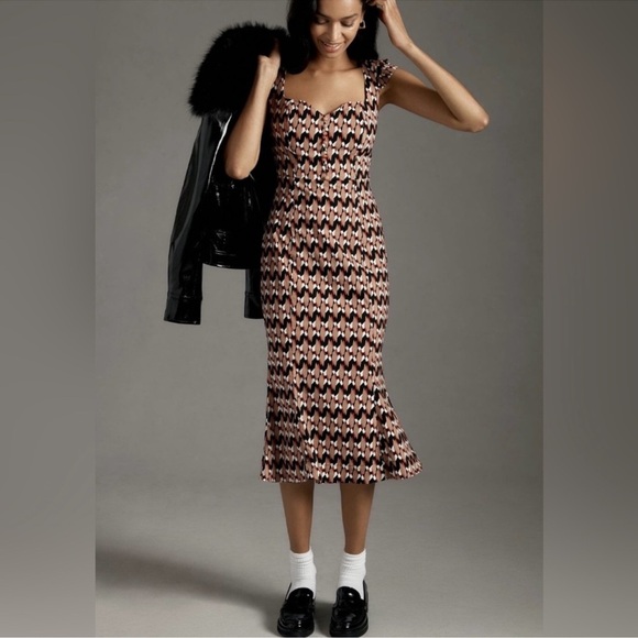 Anthropologie The Cecily Fit & Flare Sweetheart Dress Sz Plus 2X Brown ND408 NWT - Picture 1 of 6